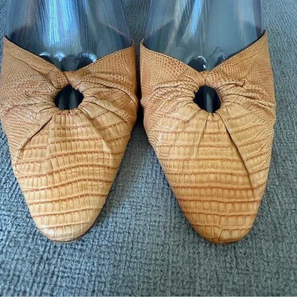 GIORGIO ARMANI Womens Croc Embossed Leather Heels Brown Tan Slingback Sz 38 1/2 - Picture 10 of 13